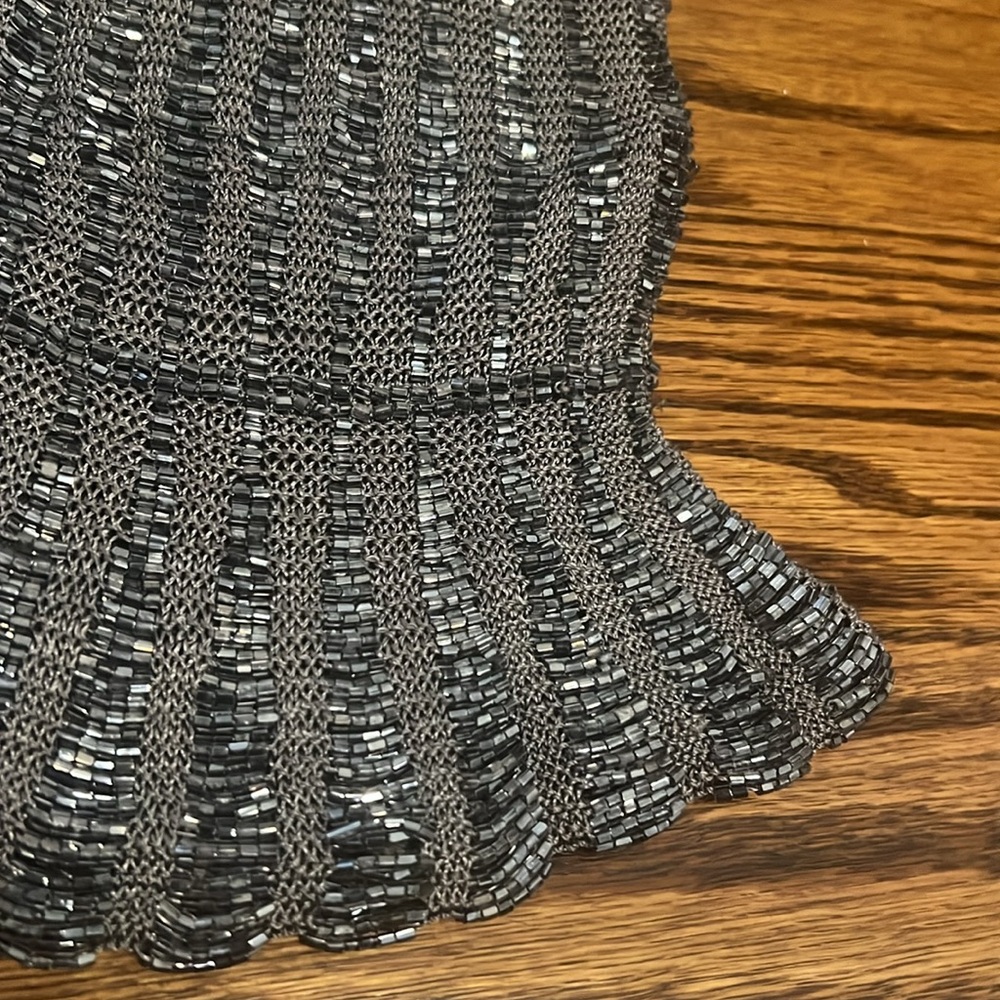 Gray / Silver Beaded Handbag with Magnetic Snap Closure - Picture 2 of 8